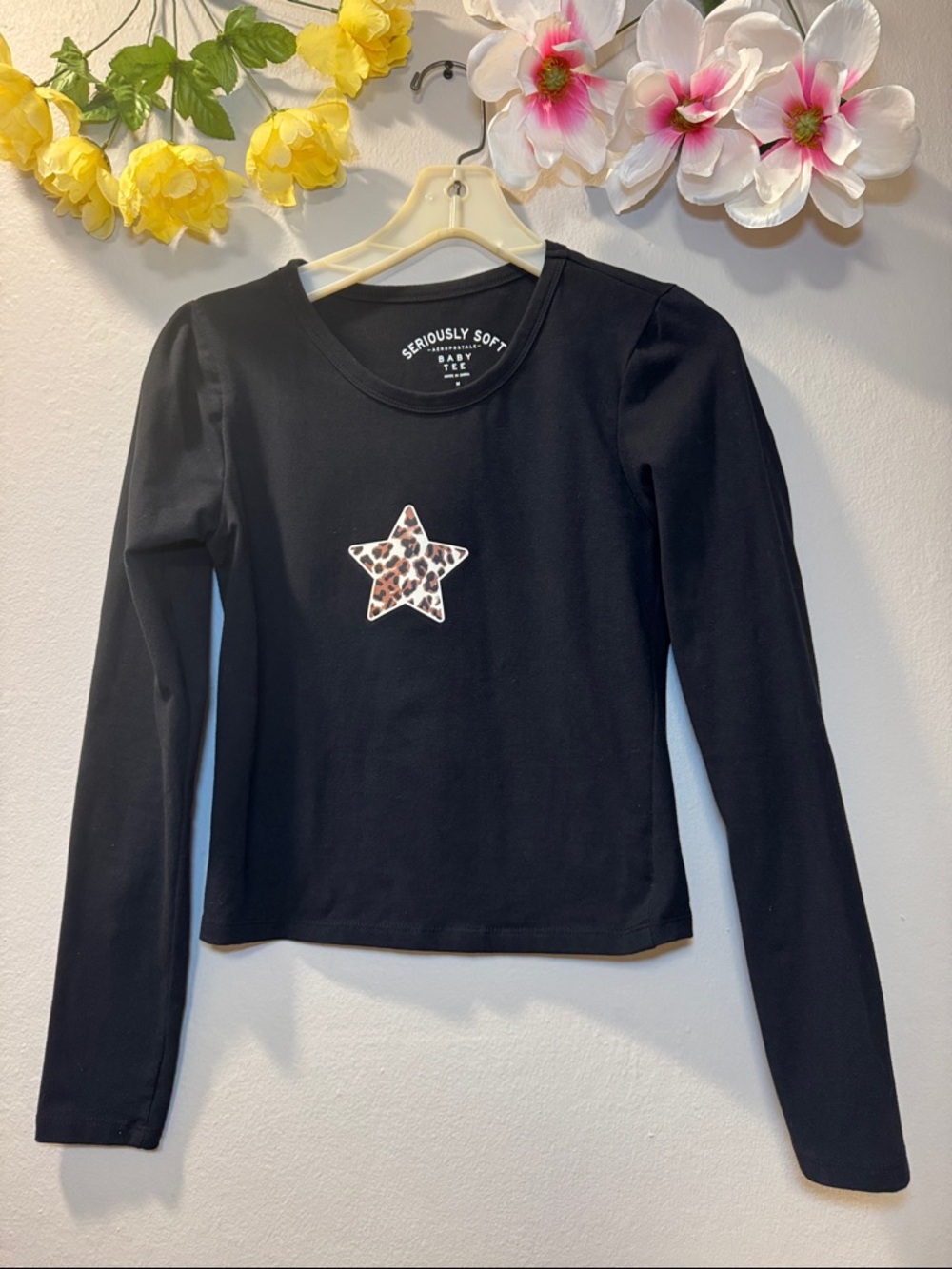 Aeropostale Black Long Sleeve Tee with Leopard Star